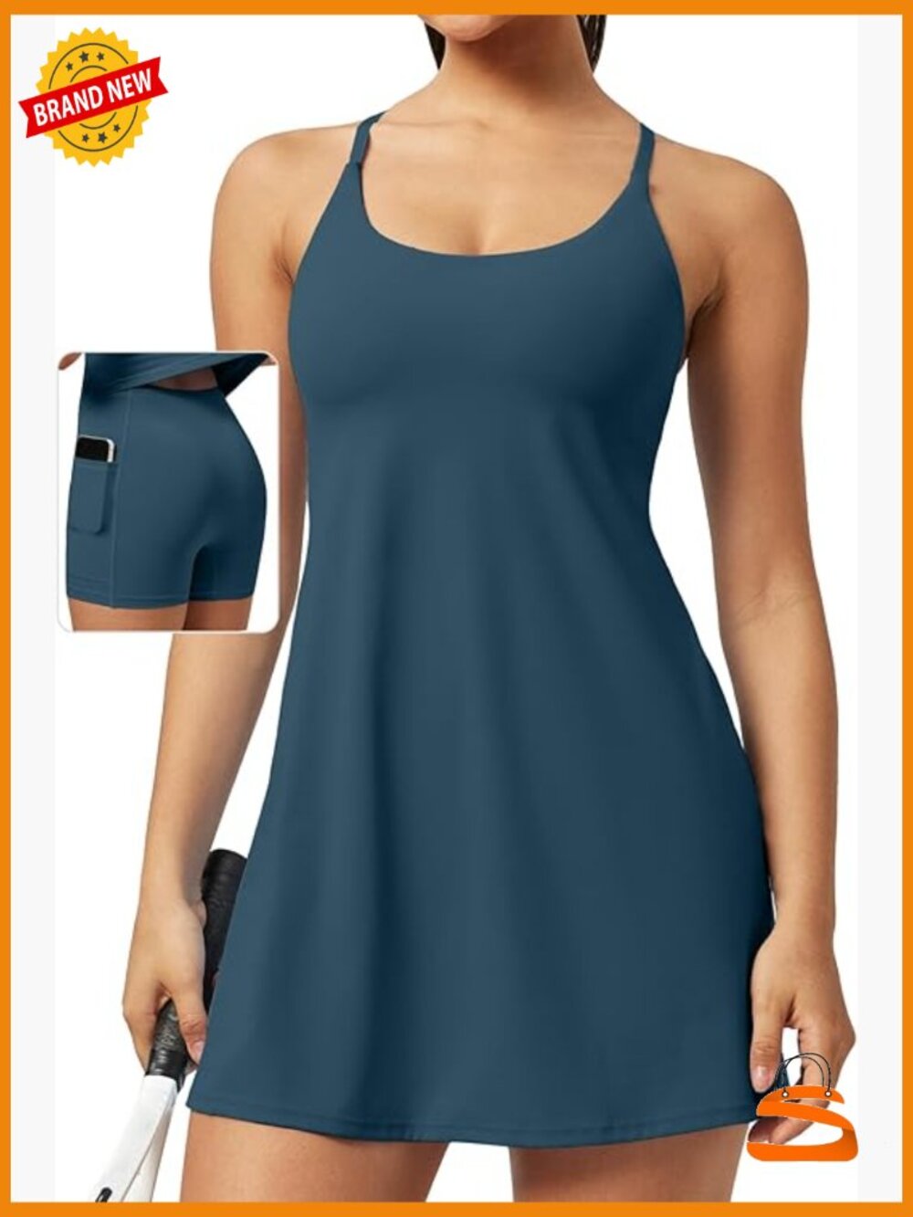 Athletic Tennis Dress with Built-in Shorts Adjustable Straps Active Workout